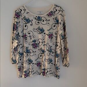 Karen Scott Cream Floral Long Sleeve Top